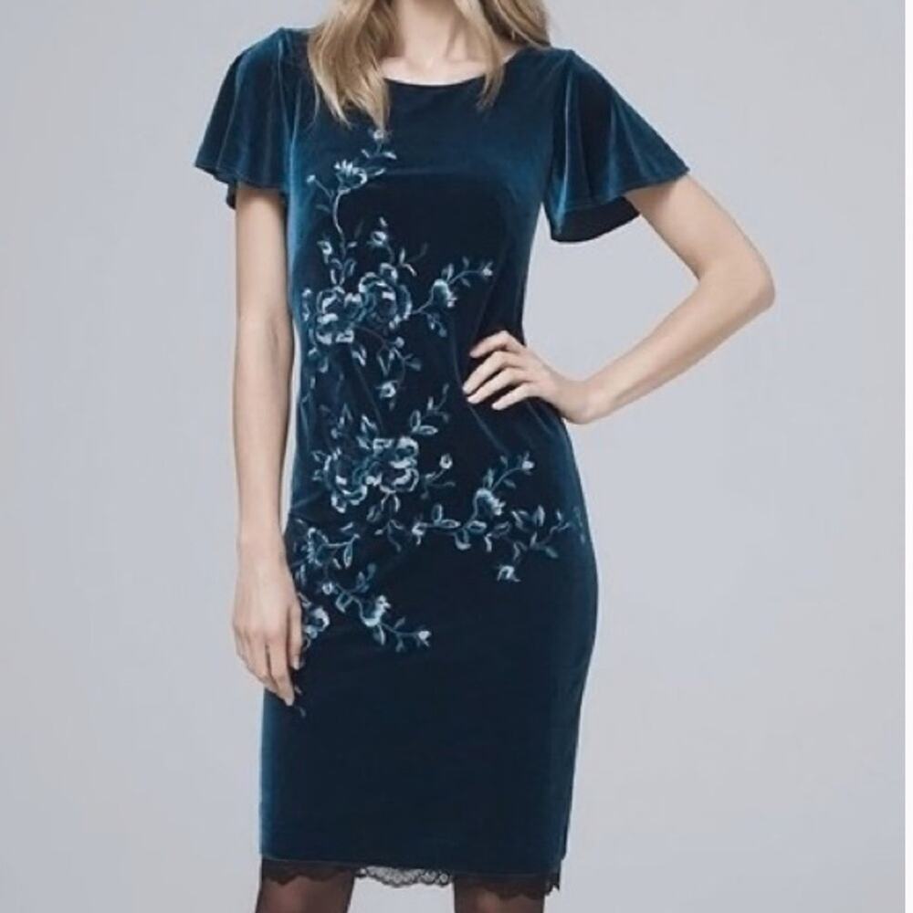 White House Black Market Teal Velvet Dress Romantic 
Whimsigoth Size XS Workwear
